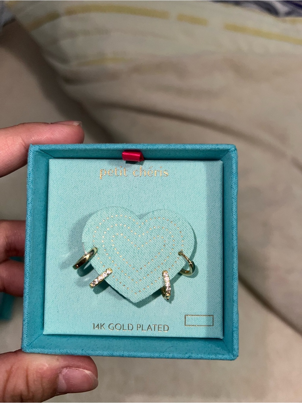 14K Gold Plated Heart Hoop Earrings - Turquoise Box